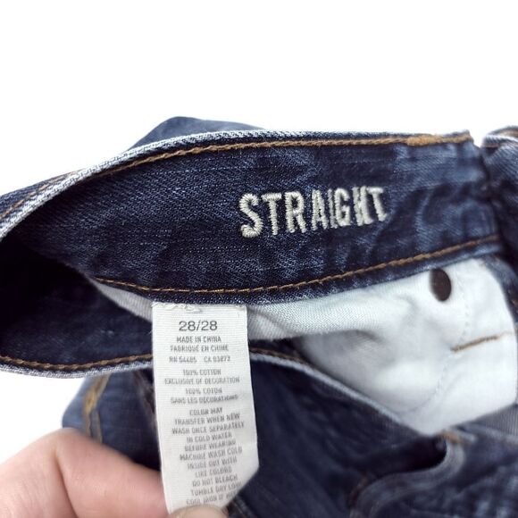 Y2K American Eagle Straight Jeans Mens 28x27 Blue 100% Cotton Distress 9.5" Rise - Picture 3 of 7